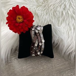 ❤️BRIGHTON Retired Woven Leatherette Cuff Bracelet w/ Crystals & Studs